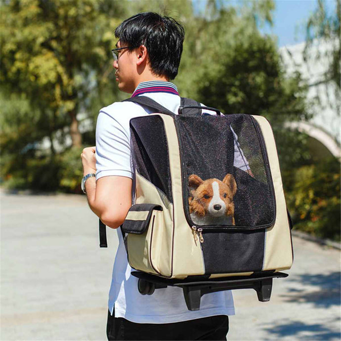 Dog Stroller Carrier Pet Travelling Suitcase Pet Knapsack Shopping Trolley Four-wheeled Breathable Carry Cart Draw-bar Box