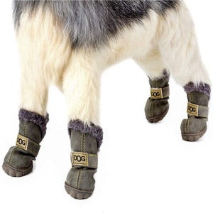 Papipet 4pcs Dogs Snow Boots Outdoor Plush Winter Protective Sport Anti-slip Puppy Shoes, PU Leather