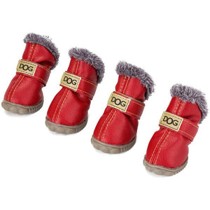 Papipet 4pcs Dogs Snow Boots Outdoor Plush Winter Protective Sport Anti-slip Puppy Shoes, PU Leather