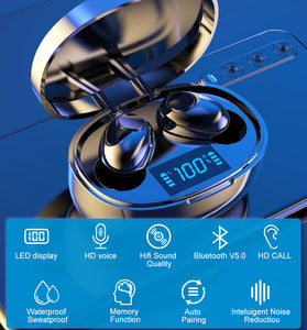 Wireless Earphones TWS Bluetooth 5.0 Mini Earbuds Stereo Bass LED Power Display Noise Cancelling Sports Waterproof Earbud In Ear