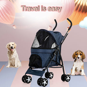 Outdoor Portable Pet Cart Dog Cat Carrier Pet Stroller Oxford Cloth Steel Pipe 4-wheels Folding Waterproof Pet Car Chair