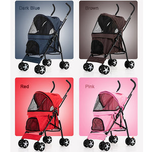 Outdoor Portable Pet Cart Dog Cat Carrier Pet Stroller Oxford Cloth Steel Pipe 4-wheels Folding Waterproof Pet Car Chair