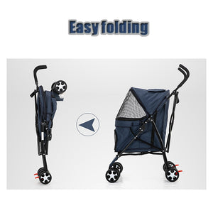 Outdoor Portable Pet Cart Dog Cat Carrier Pet Stroller Oxford Cloth Steel Pipe 4-wheels Folding Waterproof Pet Car Chair