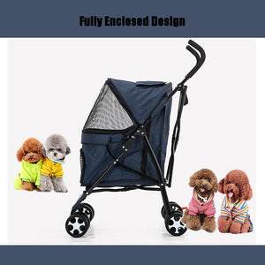 Outdoor Portable Pet Cart Dog Cat Carrier Pet Stroller Oxford Cloth Steel Pipe 4-wheels Folding Waterproof Pet Car Chair