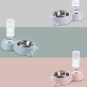 Pet Double Bowl Pet Automatic Drinker Automatic Continue Feeding Water Cat Drinking Water Artifact Cat Bowl Dog Bowl