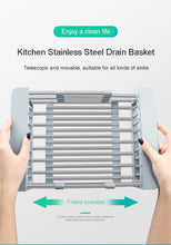 Load image into Gallery viewer, Kitchen Organizer Cleaning Fruit Vegetable Cutlery Drainer Stainless Steel Rack Drain Basket Telescopic Sink Rack Dish Rack
