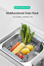 Load image into Gallery viewer, Kitchen Organizer Cleaning Fruit Vegetable Cutlery Drainer Stainless Steel Rack Drain Basket Telescopic Sink Rack Dish Rack
