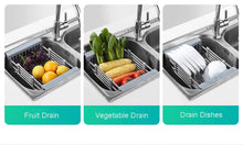 Load image into Gallery viewer, Kitchen Organizer Cleaning Fruit Vegetable Cutlery Drainer Stainless Steel Rack Drain Basket Telescopic Sink Rack Dish Rack
