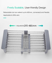 Load image into Gallery viewer, Kitchen Organizer Cleaning Fruit Vegetable Cutlery Drainer Stainless Steel Rack Drain Basket Telescopic Sink Rack Dish Rack
