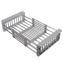 Load image into Gallery viewer, Kitchen Organizer Cleaning Fruit Vegetable Cutlery Drainer Stainless Steel Rack Drain Basket Telescopic Sink Rack Dish Rack
