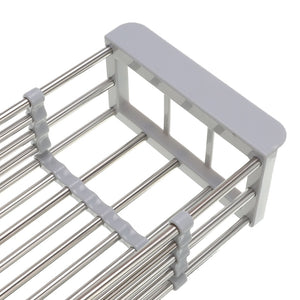 Kitchen Organizer Cleaning Fruit Vegetable Cutlery Drainer Stainless Steel Rack Drain Basket Telescopic Sink Rack Dish Rack