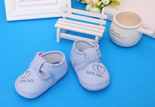 Load image into Gallery viewer, Baby T-Strap Shoes Cotton Newborn Pink Girls Infant  Prewalkers Crib Footwear Nonslip for 0-12M Baby Blue Boys Soft Sole Shoe
