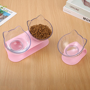 Pet Cat Feeding Double Bowl Dog Food Water Feeder Transparent Cute Cat Head Shape Food Bowl with Protection Cervical Dog Food