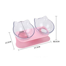 Load image into Gallery viewer, Pet Cat Feeding Double Bowl Dog Food Water Feeder Transparent Cute Cat Head Shape Food Bowl with Protection Cervical Dog Food
