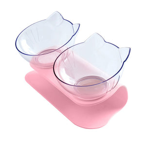 Pet Cat Feeding Double Bowl Dog Food Water Feeder Transparent Cute Cat Head Shape Food Bowl with Protection Cervical Dog Food