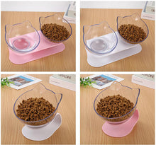 Load image into Gallery viewer, Pet Cat Feeding Double Bowl Dog Food Water Feeder Transparent Cute Cat Head Shape Food Bowl with Protection Cervical Dog Food
