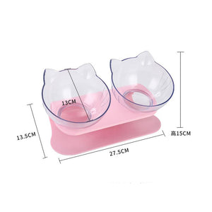 Pet Cat Feeding Double Bowl Dog Food Water Feeder Transparent Cute Cat Head Shape Food Bowl with Protection Cervical Dog Food