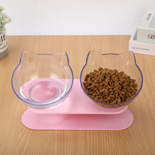 Load image into Gallery viewer, Pet Cat Feeding Double Bowl Dog Food Water Feeder Transparent Cute Cat Head Shape Food Bowl with Protection Cervical Dog Food
