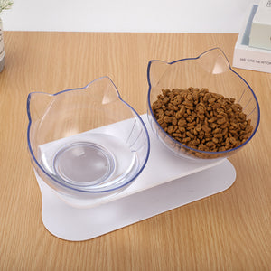 Pet Cat Feeding Double Bowl Dog Food Water Feeder Transparent Cute Cat Head Shape Food Bowl with Protection Cervical Dog Food