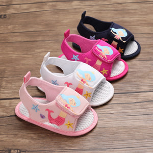 Summer Newborn Baby First Walkers Cartoon The Mermaid Princess Ariels Baby Sneaker Soft Soled Comfortable Infant Crib Shoes