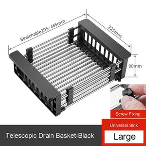 Kitchen Organizer Cleaning Fruit Vegetable Cutlery Drainer Stainless Steel Rack Drain Basket Telescopic Sink Rack Dish Rack