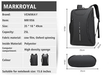 Load image into Gallery viewer, VENIWAY Multifunction USB Charge 15 inch Waterproof Laptop Backpacks Male Mochila For XD City Antitheif Travel Design Backpack
