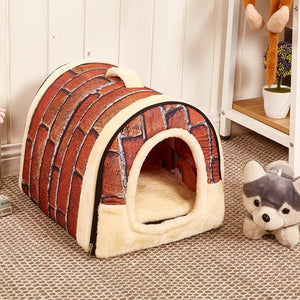 Pet Dog Cat Kitten Cave Crate Keep Warm Winter Bed House Sleeping Bed Folding